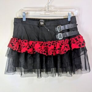 Social Collision (Hot Topic) Red Skull Layered Micro Mini Skirt  - S - NWOT